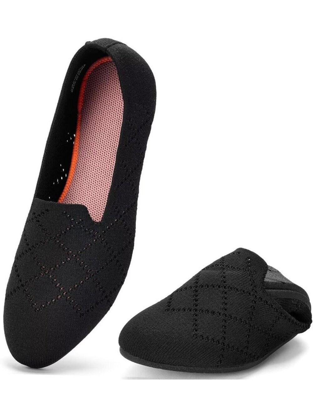 Women's Black Orange Ballet Flat Knit Round Toe Textile Slip On Walking Shoes